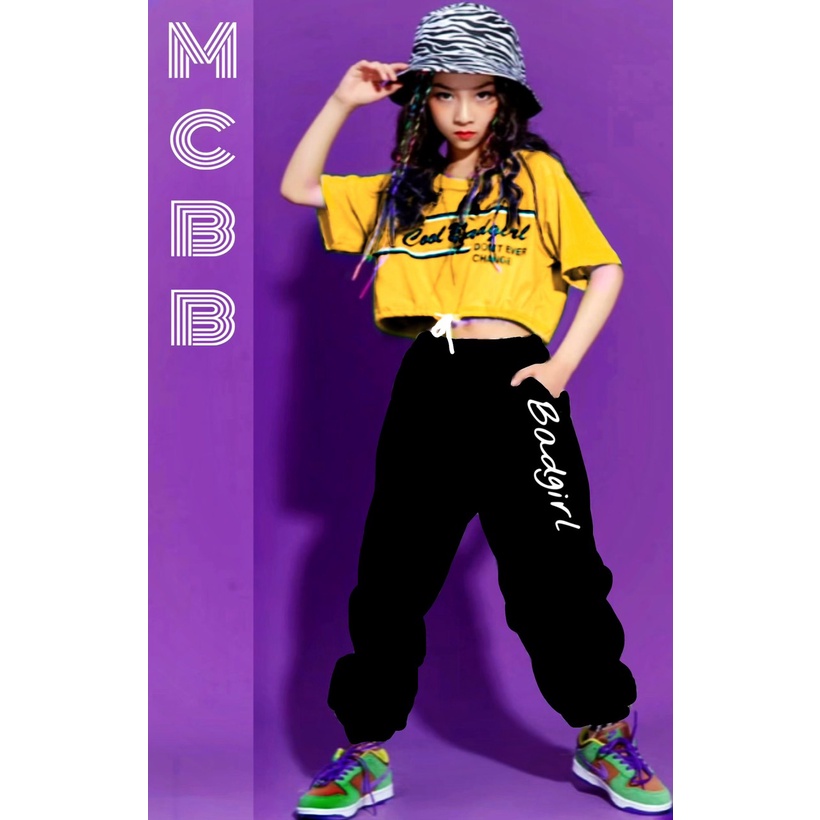 MCBB - 8-24Kg 100% Cotton Bộ Đồ Bé Gái Áo Thun Bé Gái Ngắn Tay Áo CropTop Bé Gái Quần Dài Jogger Phông Quần Áo Trẻ Em Nữ