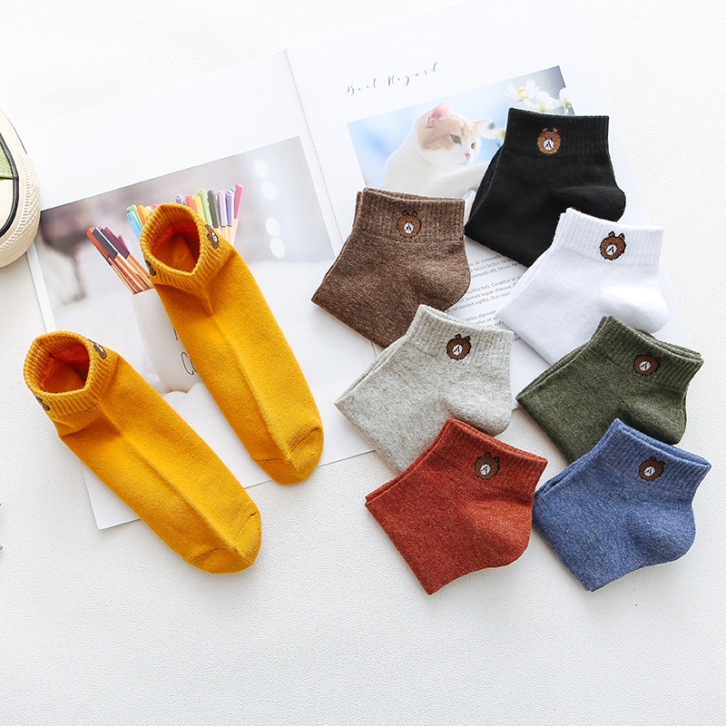 Set 10 đôi vớ cotton thoáng khí in hình gấu dễ thương