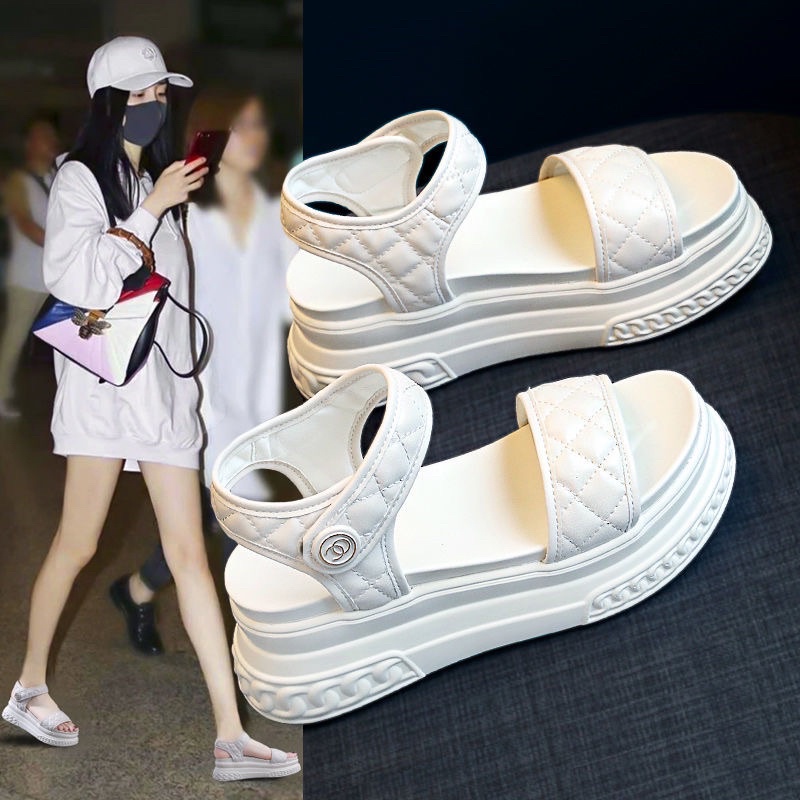 ( CÓ SẴN) SANDAL BÁNH MỲ một nẹp ngang Viền xích Quai Dán tag khuy Quảng Châu