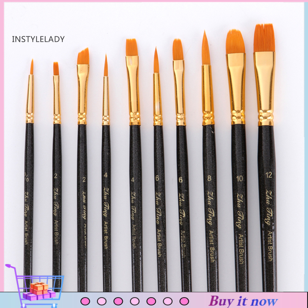 Dy 10Pcs Watercolor Water Paint Brush Calligraphy Drawing Pen School Art Supplies