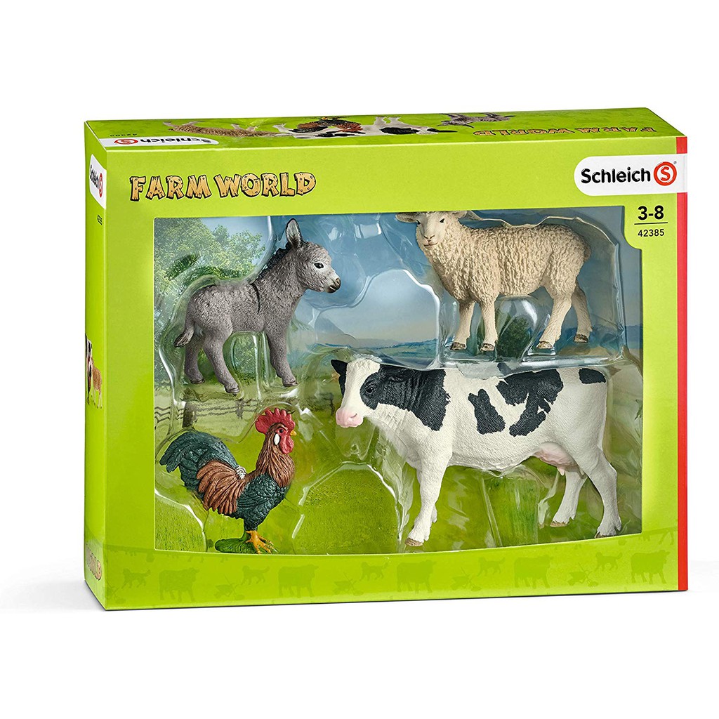 Mô hình Bộ động vật Nông trại (Bò sữa, Cừu, Gà trống, Lừa) SCHLEICH 42385