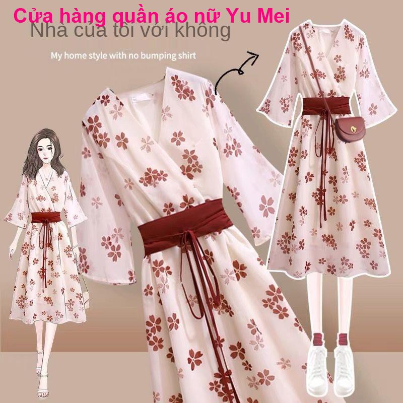 quần leggingVáy hoa phong cách Trung Quốc 2021 mới Hanfu cải tiến mỏng và tươi retro Văn học tình yêu đầu dài