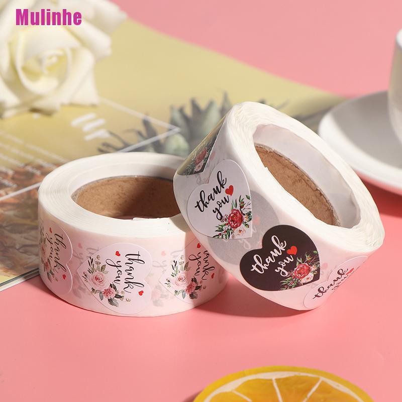 Cuộn 500 Nhãn Dán Niêm Phong Bao Bì Hình Trái Tim In Chữ thank you Tiện Dụng