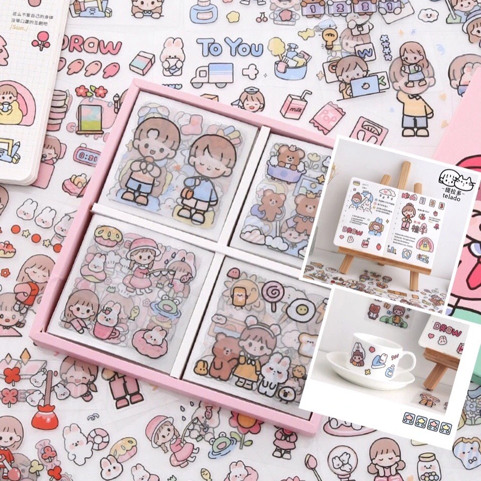 1 Tấm Sticker 2D Cute Trang Trí Bình Nước Điện Thoại Sổ Sách LapTop