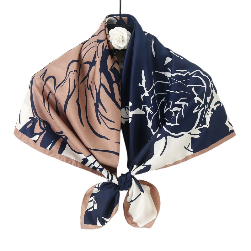 Khăn Choàng Vuông 90x90cm In Họa Tiết Hoa Hồng Bằng Satin Sang Trọng Cho Nữ