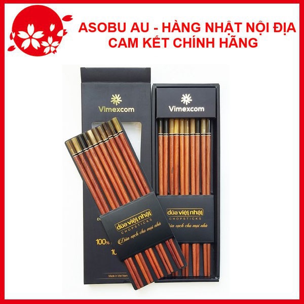 Hộp 10 đôi đũa sạch gỗ trắc tự nhiên đầu sừng xuất Nhật