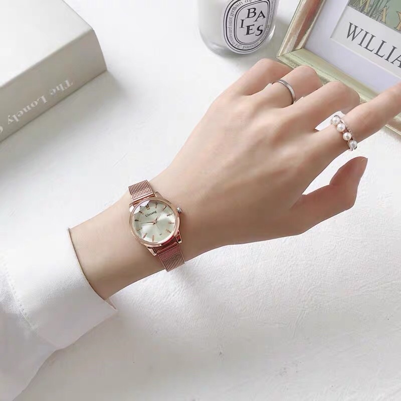 Đồng hồ nữ mặt tròn đẹp rẻ dây kim loại chính hãng chống nước - ST17