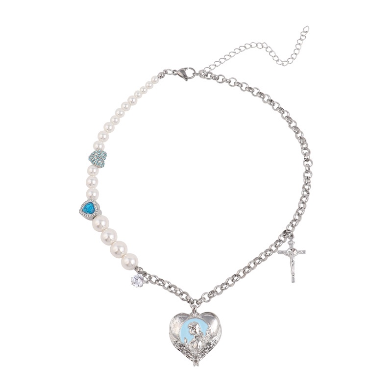 Dây chuyền chuỗi hạt ngọc trai giả phối thánh giá phong cách vintage 19A1065