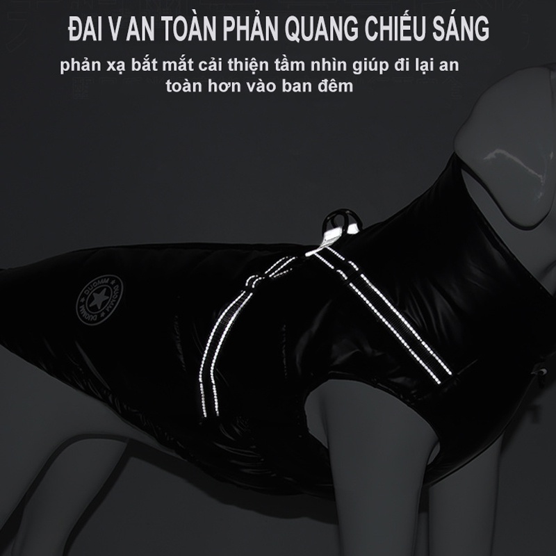 Áo mùa đông cho chó lớn Hipipet 3 lớp phản quang size lớn chống thấm nước