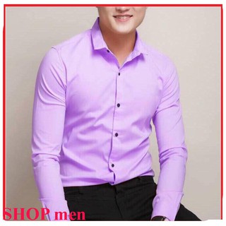 HÀNG XUẤT DƯ Áo Sơ Mi Nam Trơn màu tím nhạt