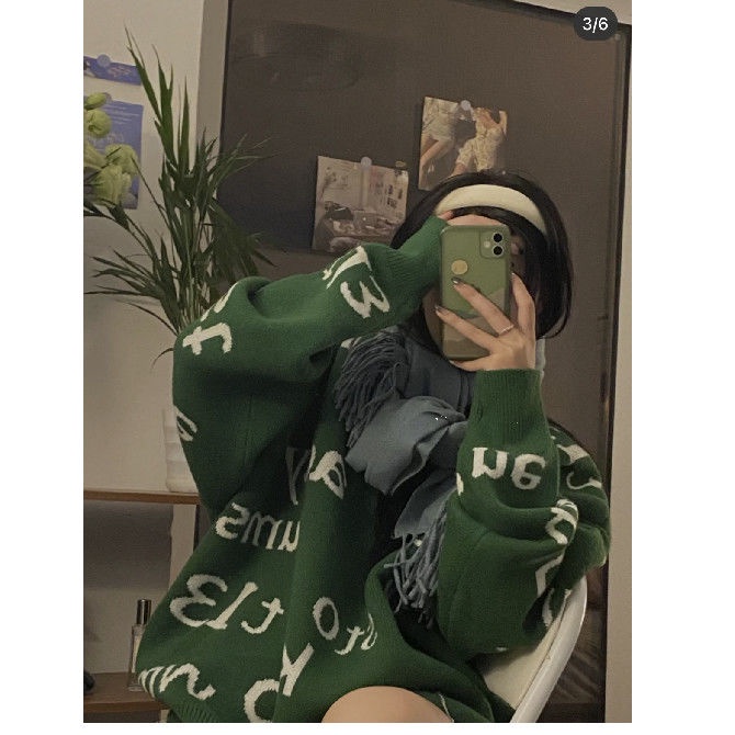 Áo sweater màu xanh lá thời trang thu đông phong cách Hàn Quốc cho nữ