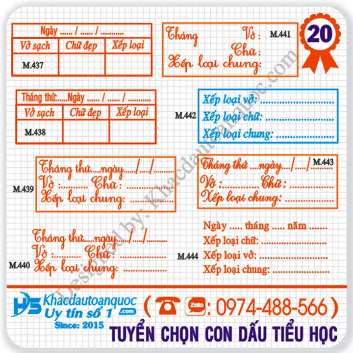 [m20.437-m20.452] Con dấu nhận xét vở sạch chữ đẹp tiểu học