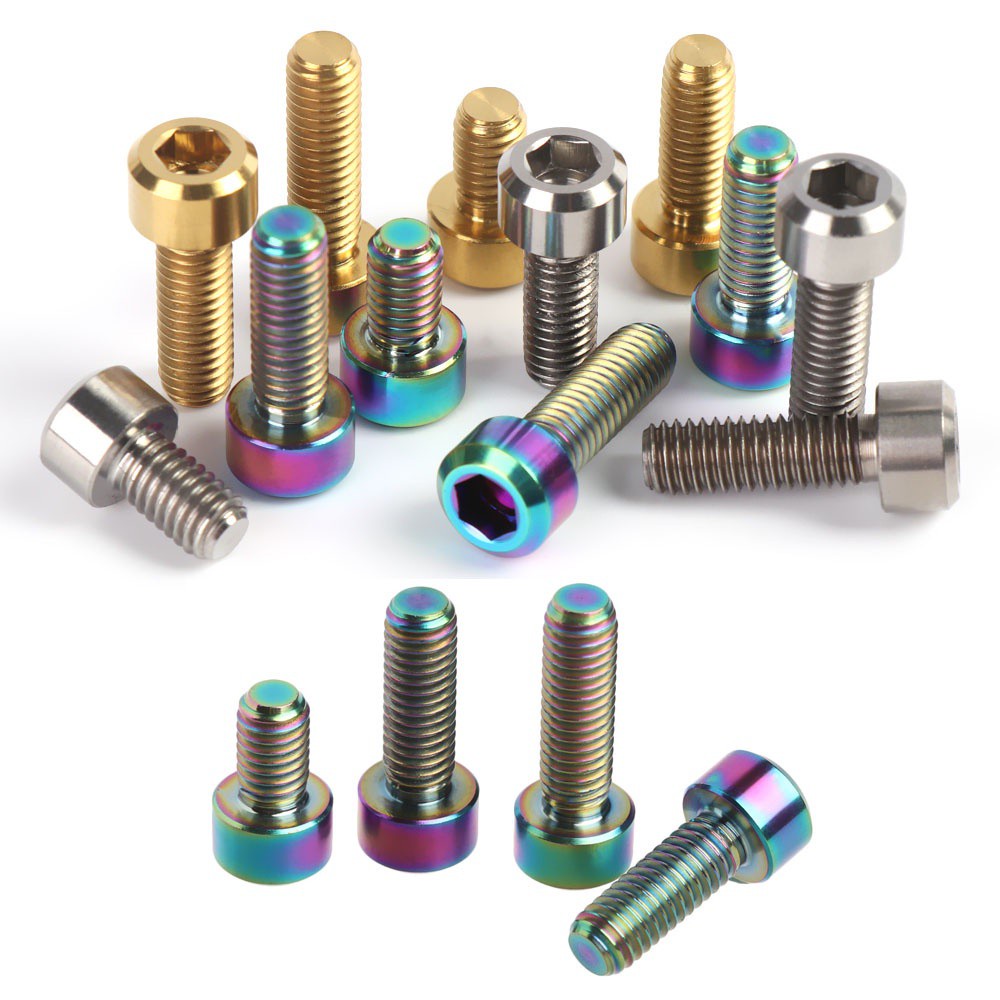Bu lông cố định trục xe đạp hợp kim titan đầu hình nón nhiều màu sắc tùy chọn 10mm/ 16mm/ 18mm/ 20mm M6 tiện lợi