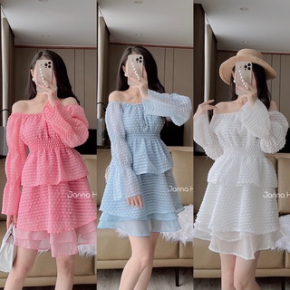 [ẢNH THẬT] - Váy cúp ngực xếp tầng tay bồng voan tơ mềm tiểu thư ulzzang - B07- jannahouse