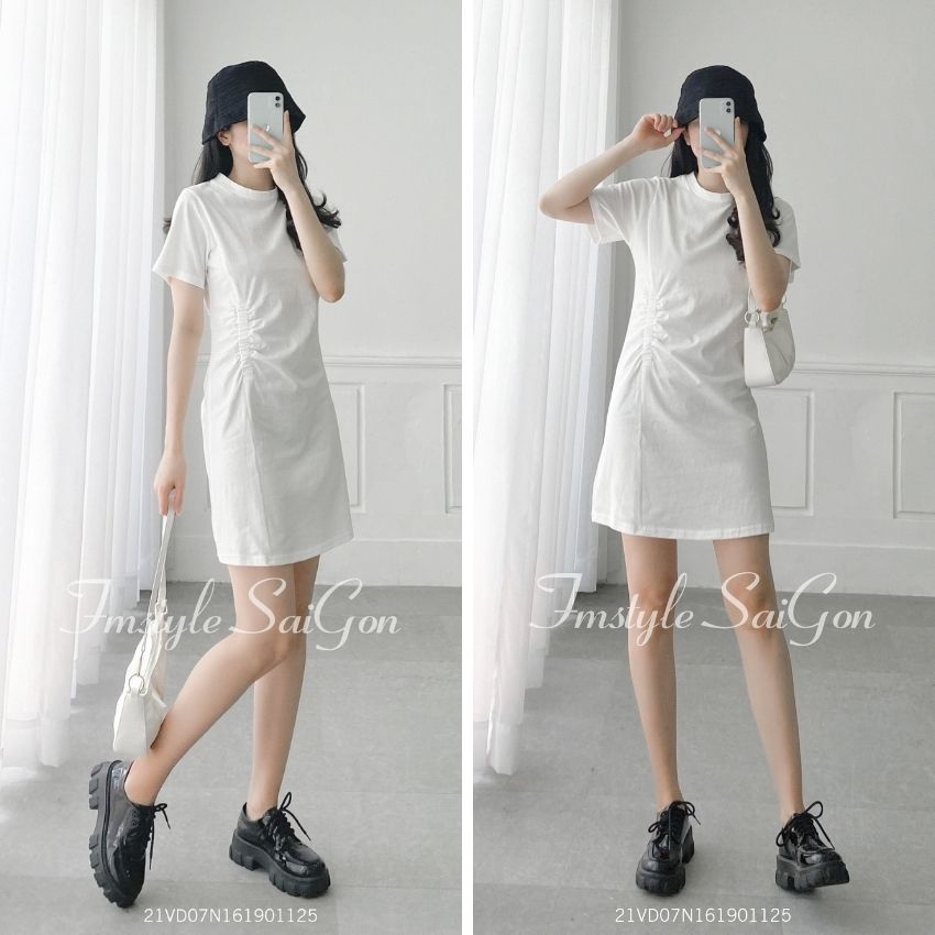 Đầm thun nữ suông tay ngắn, váy rút 1 bên trơn ulzzang hàn quốc 604 thời trang Fmstyle Saigon 21VD07N161901 | BigBuy360 - bigbuy360.vn