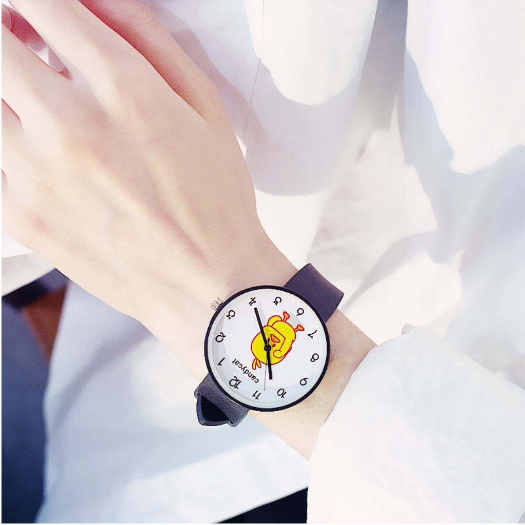 [Cực Đẹp] Đồng Hồ Nữ Dây Caosu Candycat Chú Vịt Vàng Phong Cách Hàn Quốc - Hazo