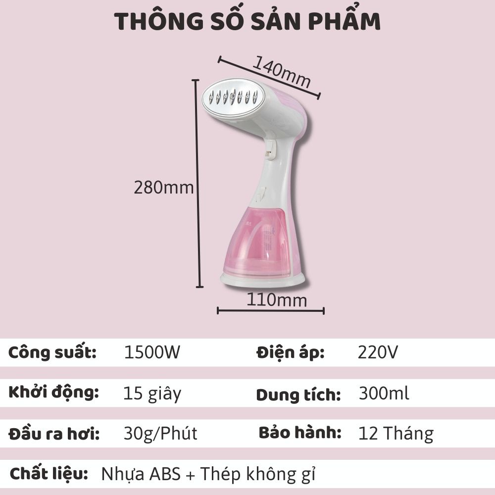 Bàn là hơi nước cầm tay 1500W mini cao cấp bảo hành 12 tháng HF003