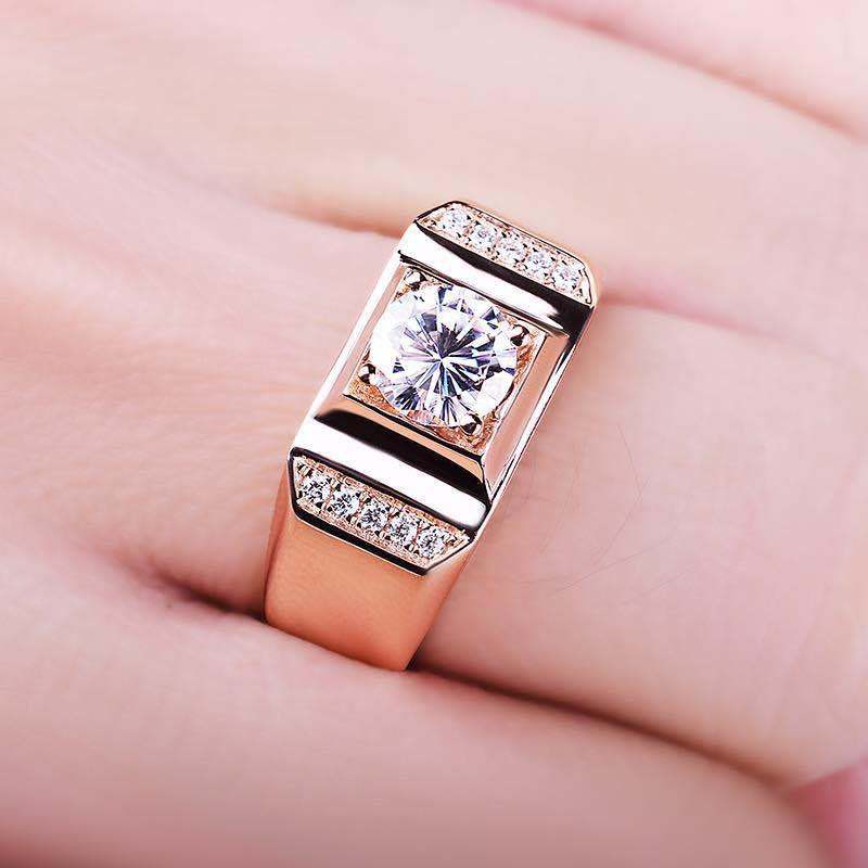 Nhẫn vàng trắng thời trang nam nhẫn đính hôn kim cương đá quý trắng
