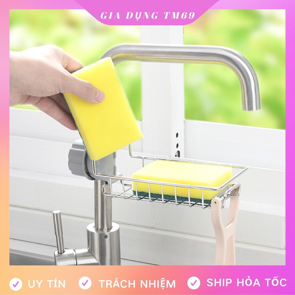 Giá Để Đồ Rửa Chén Giẻ Rửa Bát Treo Vòi Nước, Kệ Để Miếng Rửa Chén Bát Đựng Đồ Bằng Inox Đa Năng