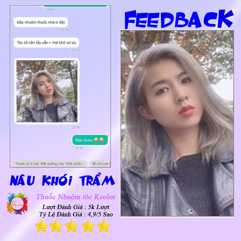 Thuốc nhuộm tóc NÂU KHÓI XƯƠNG MÙ không tẩy sử dụng tại nhà nhiều thảo dược giá rẻ Kcolor
