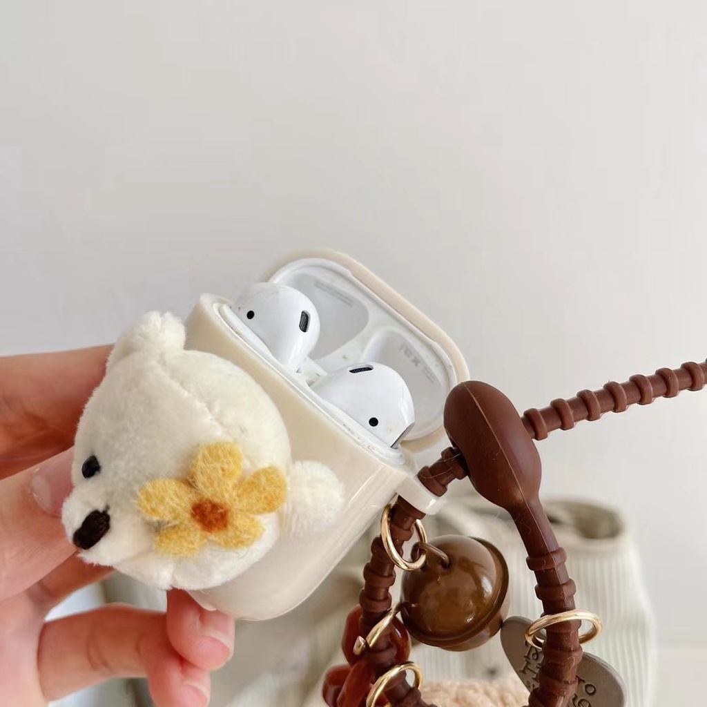 Vỏ bảo vệ hộp sạc tai nghe Airpods 1/2 Pro bằng TPU mềm đính chú chó bông xinh xắn