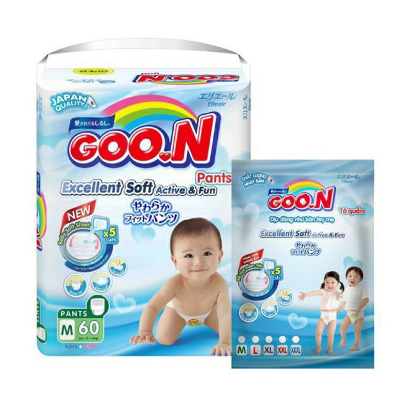 (Tặng 8 miếng)Tã quần/Tã dán Goon Slim M60+8, L48+8, M66+8, L56+8