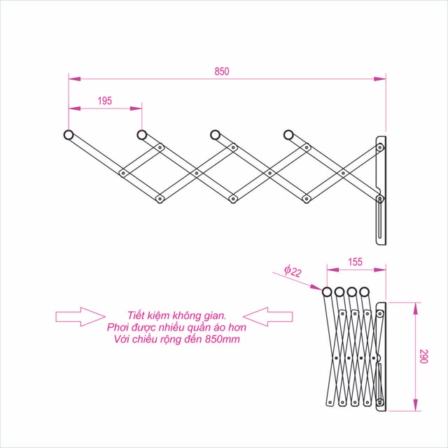 [KHOẢNG CÁCH THANH RỘNG 19,5cm -PHI ỐNG 22mm]Giàn phơi thông minh - Giá phơi đồ giãn dài 1m5,1m2 phi 22mm inox 201