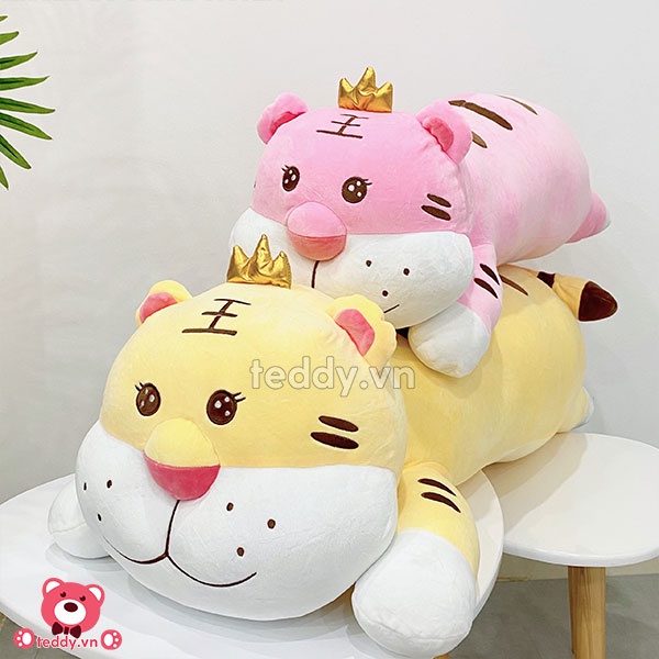 Gấu Bông Hổ Nằm Đội Vương Miện, Cọp Vàng Bông Cute Qùa Tặng Cao Cấp