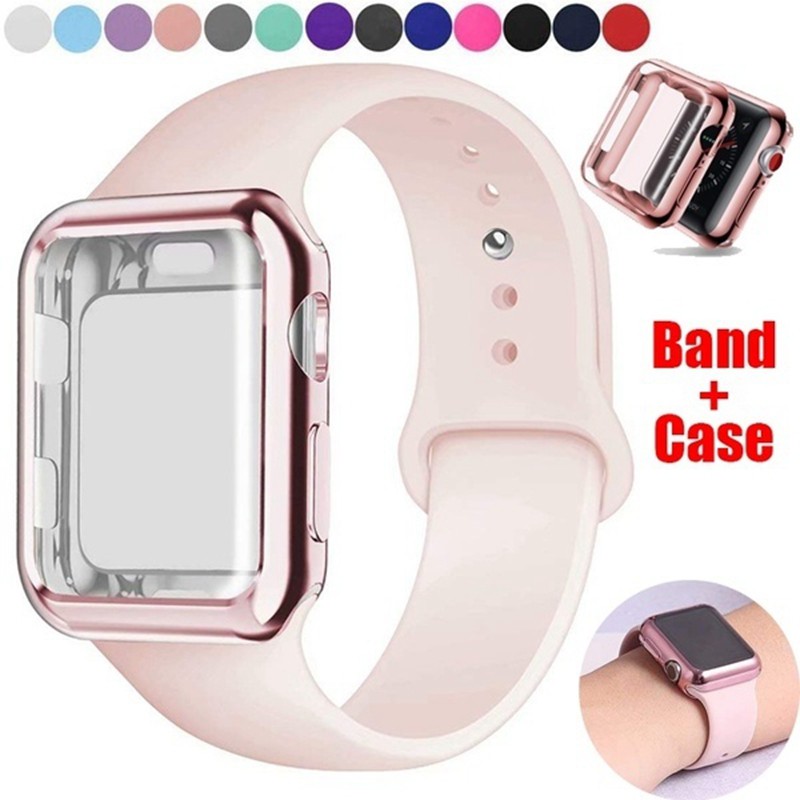 Dây đeo bằng Silicone và ốp bảo vệ cho đồng hồ Apple Series 7 6 se 5 4 3 2 1 41mm 45mm 38mm 40mm 42mm 44mm