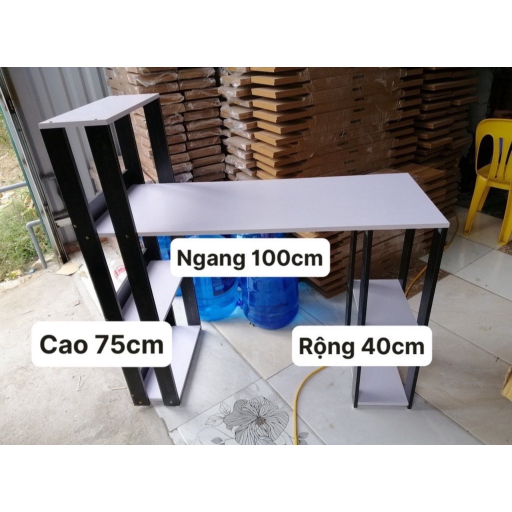 Bàn làm việc gỗ chân sắt cao cấp có kệ sách đa dụng