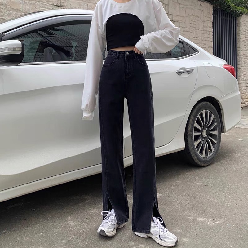 Quần Jean Lưng Cao Ống Rộng Plus Size Theo Phong Cách Retro Hàn Quốc Dành Cho Nữ