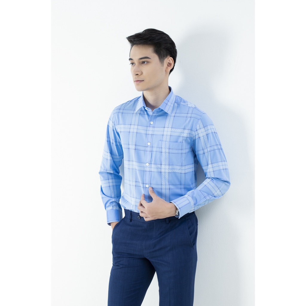 Áo sơ mi nam dài tay ARISTINO họa tiết kẻ caro màu xanh trẻ trung, thanh lịch, chất Modal mềm mại - ALS30601