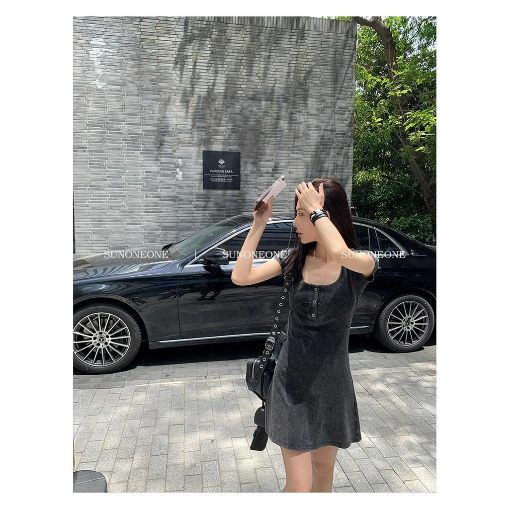 Đầm Chữ a Tay Ngắn Cổ Vuông Ôm Eo Thời Trang Mùa Hè Hàng Mới Dành Cho Bạn Nữ