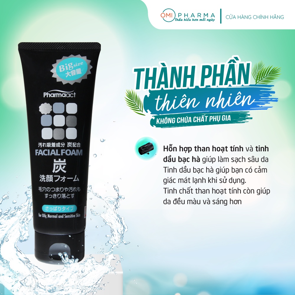 Sữa Rửa Mặt Than Hoạt Tính Ngăn Ngừa Mụn Dành Cho Nam Pharmaact Charcoal Facial Foam (160g)
