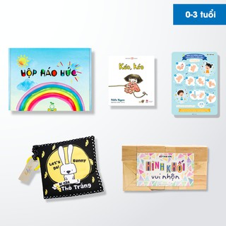 Hộp Háo Hức phát triển thị giác, thính giác 0-3 tuổi, Combo 2 cuốn sách tương tác, set trò chơi HÌNH KHỐI VUI NHỘN T520