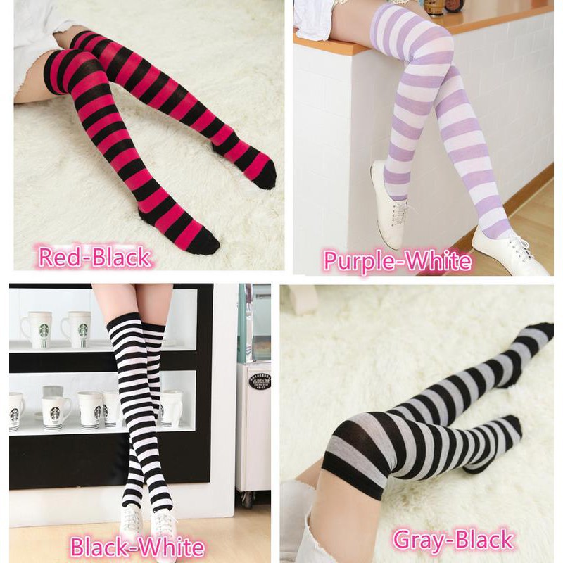 Tất cao trên gối sọc nhiều màu chất liệu cotton dành cho nữ