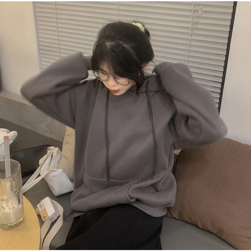Áo Hoodie trơn Tay Dài Form Rộng Vải Nỉ Bông Ulzzang Unisex (Ảnh thật shop chụp)