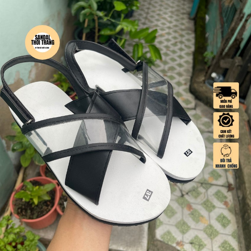 Dép quai hậu nữ nam, SANDALTHOITRANG sandal nữ đi học A9 quai bóng đen full size 30-44