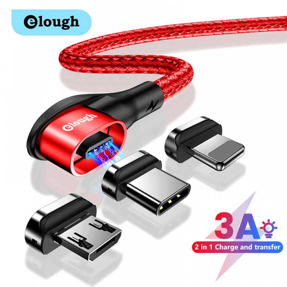 Cáp Từ Tính Sạc Nhanh Elough 3A Đầu Cong Cổng Micro Usb Loại C Hỗ Trợ Truyền Dữ Liệu