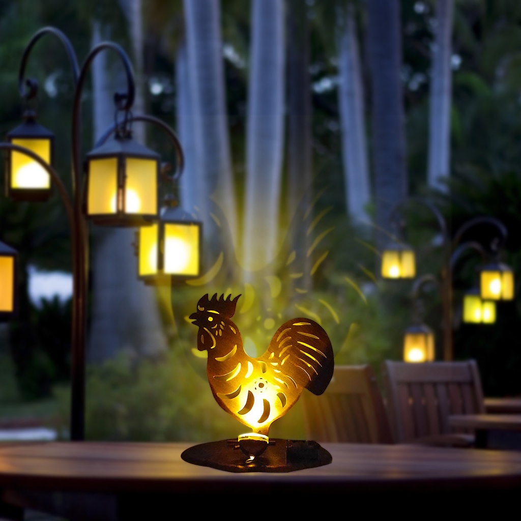 Wm Đèn LED Năng Lượng Mặt Trời Hình Gà Trống Rỗng Nghệ Thuật Bằng Sắt Chống Thấm Nước Trang Trí Sân Vườn Ngoài Trời
