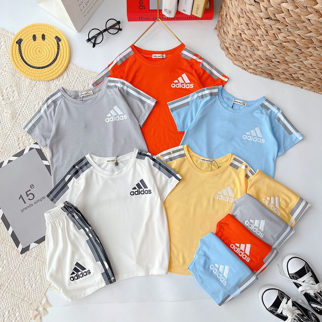 Bộ cộc tay quần đùi Minky Mom size 8-28kg in chữ adidas thể thao năng động cho bé trai bé gái- Voi kids shop