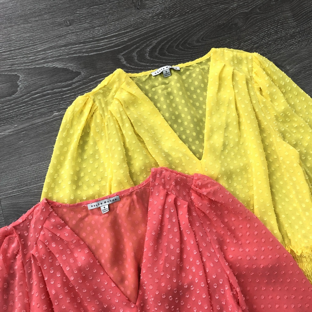 Áo sơ mi nữ tay dài HAUTE MONDE voan nổi cổ V KAMI