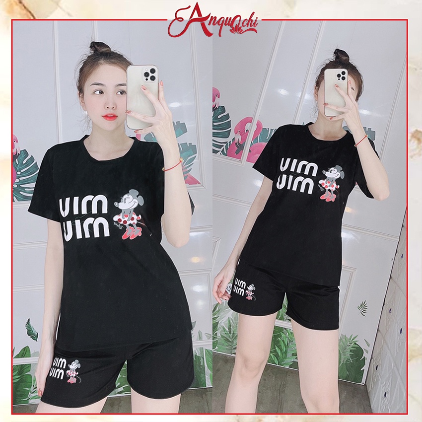 Đồ Bộ Nữ Mặc Nhà Anquachi Đẹp Thun Cotton Nữ Mặc Ngủ Ở Nhà Dễ Thương Quần Đùi Cute B-A040