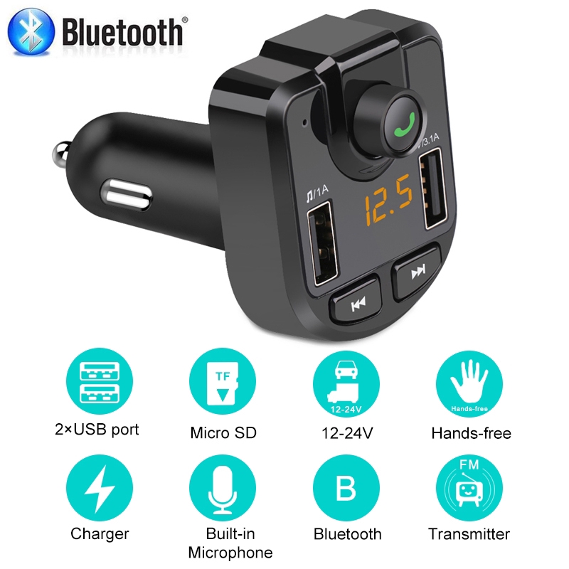 M9 Bộ điều chế máy phát Bluetooth Fm Mp3 Player với Bộ sạc USB hiển thị điện áp