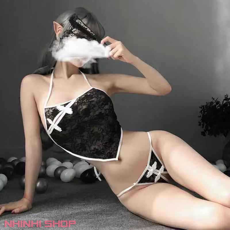 Yếm ngủ sexy đồ ngủ gợi cảm ren xuyên thấu cosplay tặng kèm quần chip quyến rũ DA21