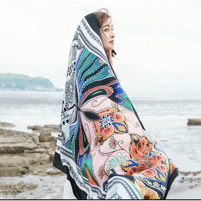 Khăn choàng cổ in hoa văn size 90x180cm du lịch biển