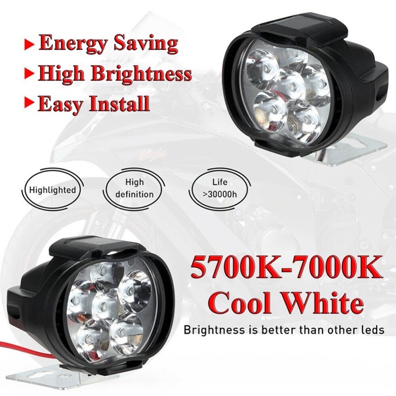 Set 2 Đèn Pha Siêu Sáng Chống Thấm Nước 1500LM 6 LED Chuyên Dụng Cho Xe Mô Tô