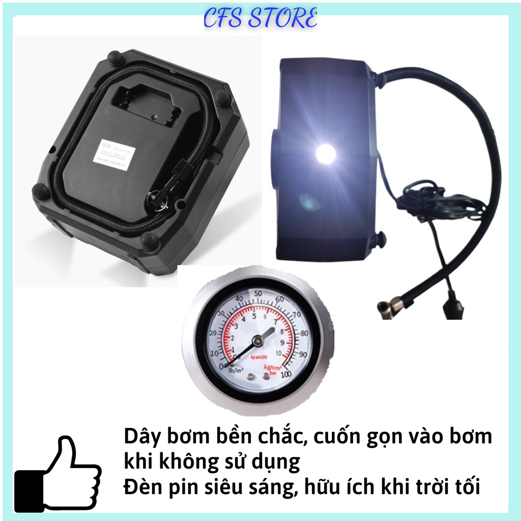 Bơm lốp ô tô, xe hơi mini dùng điện 12V chế độ tự động