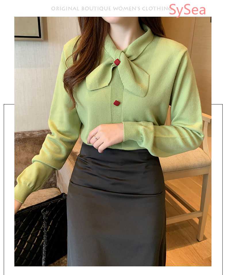 Áo sweater dệt kim tay dài thời trang mùa thu phong cách thanh lịch cho nữ