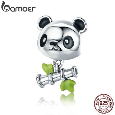 Hạt phụ kiện Bamoer hình gấu trúc bạc 925 cá tính dùng làm đồ trang sức tự làm